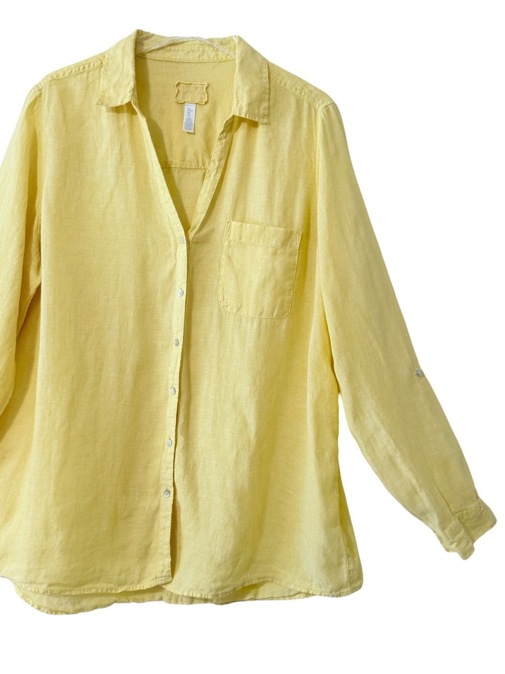 100% Linen Sigrid Olsen Pale Yellow Button-Down Shirt Size XL
